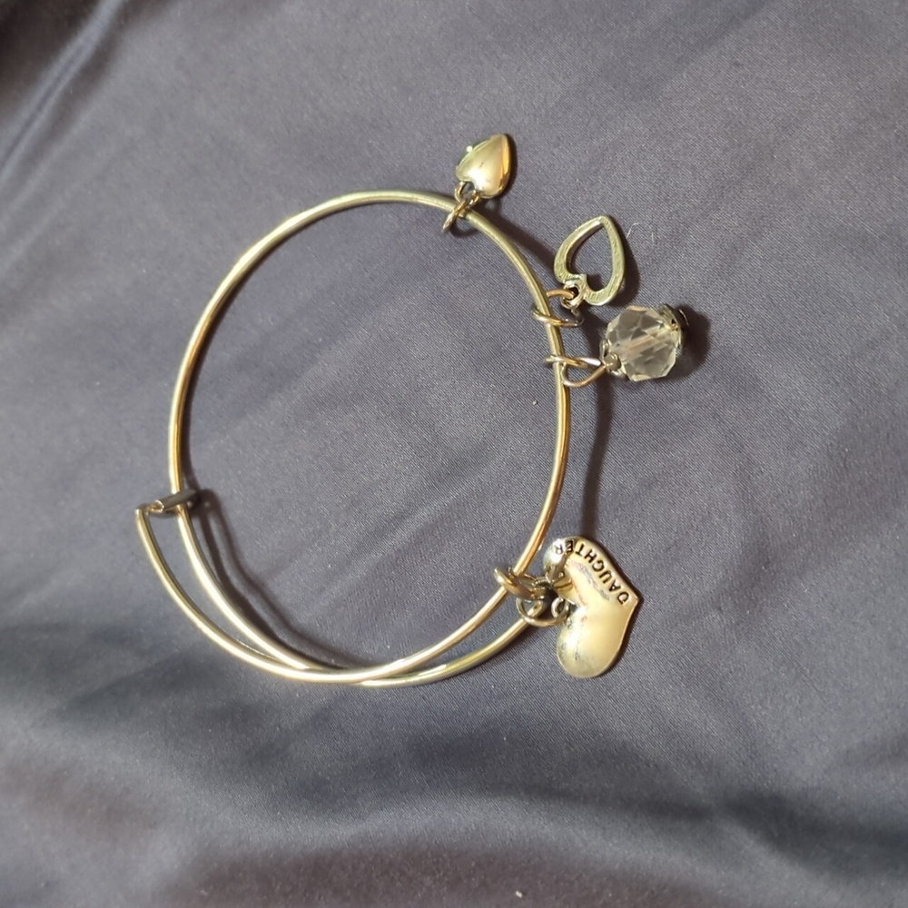 Daughter Bangle with Heart and Gem Charms